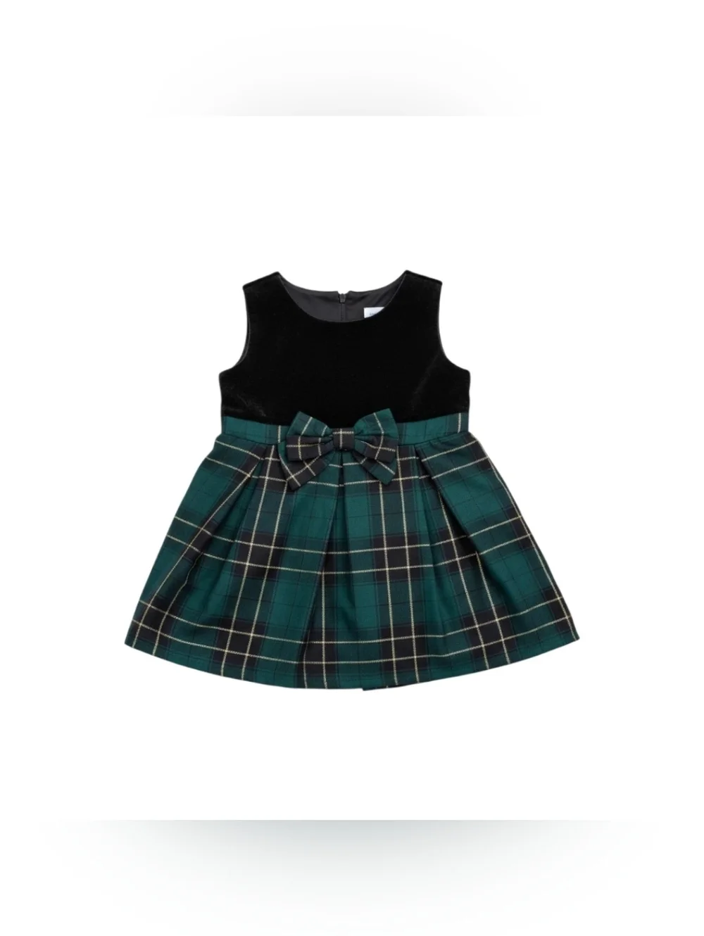 NWOT Toddler The Children's Place Black Velvet & Green/Gold Tartan Hoilday Dress